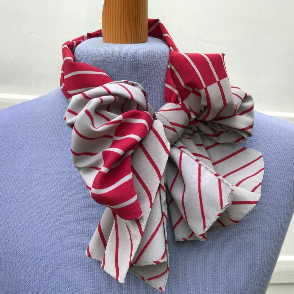 Careta Rectangle Scarf Burgundy Grey Stripe for Neck, Hair or Head Vintage Japan